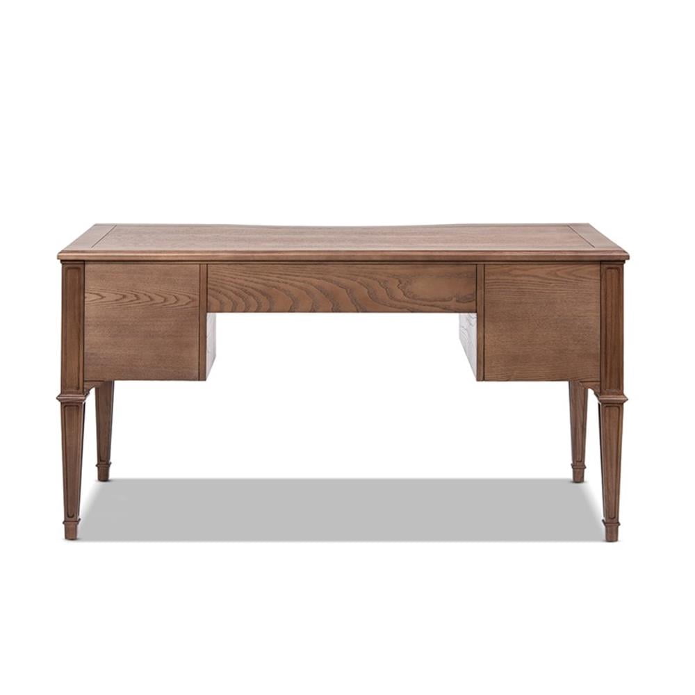 Scranton & Co Gold Accent 5-Drawer Executive Desk in Brown Ash Wood & Veneer