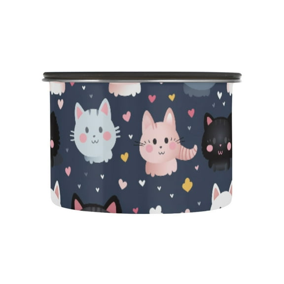 Cat Cute Kitten Cartoon Airtight Coffee Bean Canister 17oz Food Storage Containers with Lids For Gournd, Tea, Sugar, Flour, Rice, Cereal, Candy Cookie Jar