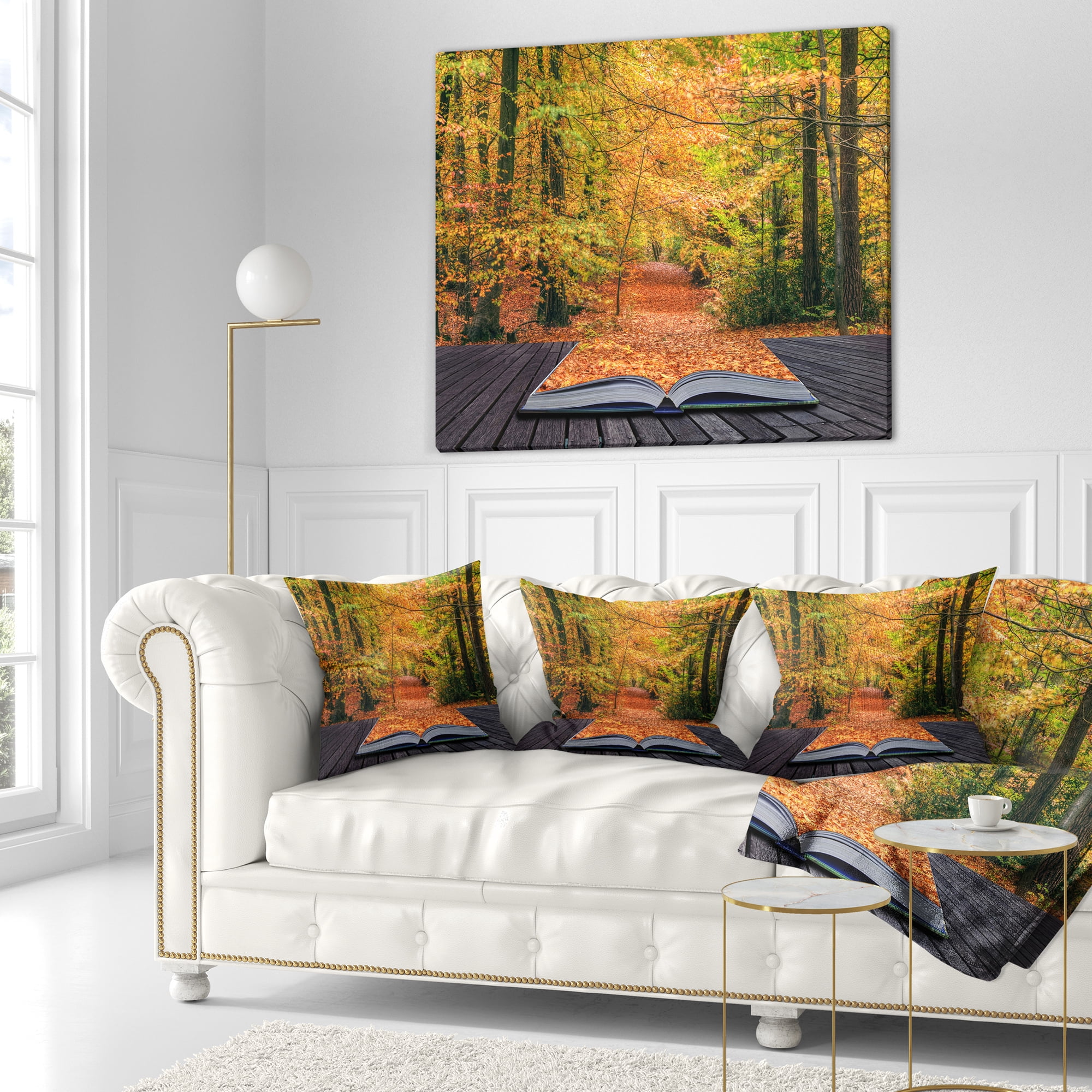 Designart Open Book in Autumn - Landscape Printed Throw Pillow - 18x18