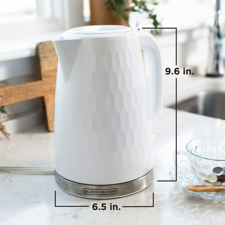 BLACK+DECKER Honeycomb Collection Rapid Boil 1.7L Electric Cordless Kettle  with Premium Textured Finish, White, KE1560W 