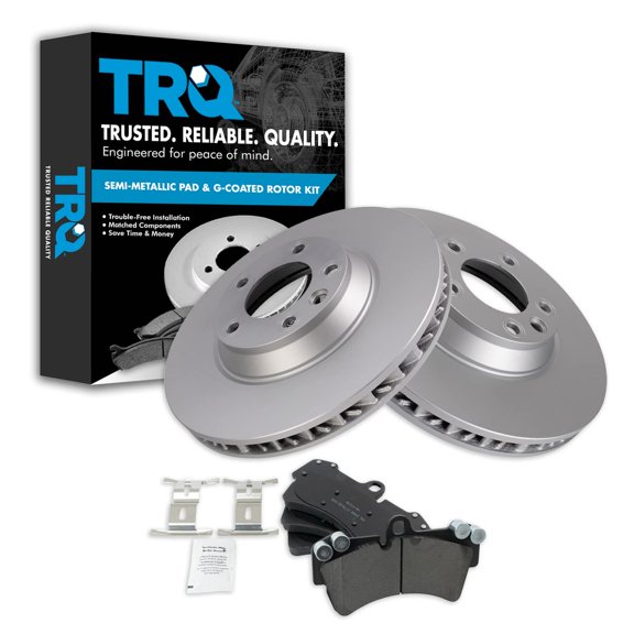 TRQ Front Brake Pad & Rotor Kit Brake Pads Brake Rotor Semi-Metallic Premium G-Coated Fits Select 2007-2015 Audi Q7 2003-2010 Porsche Cayenne 2004-2008 Volkswagen Touareg