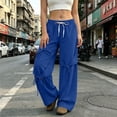 thumbnail image 2 of Plus Size Sweatpants for Women Elastic Waist Drawstring Wide Leg Solid Color Ankle-Tied Multi-Pocket Strap Sweatpants Long Pants, 2 of 8