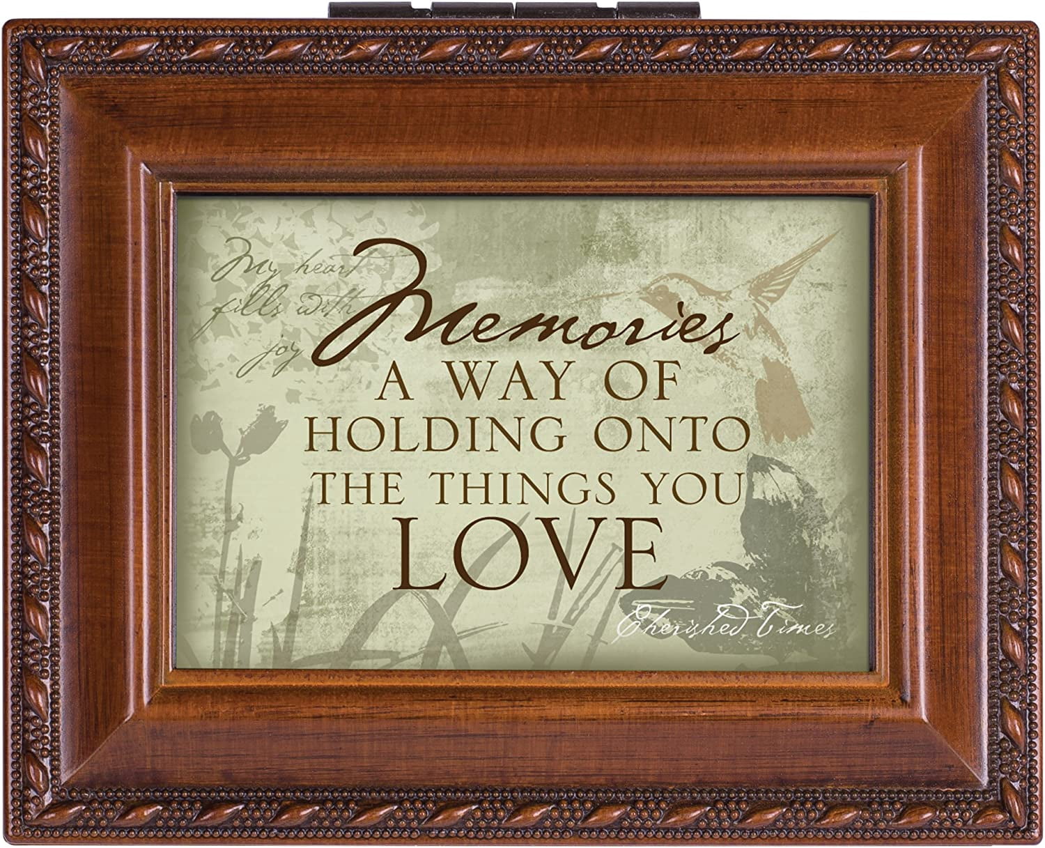 Cottage Garden Memories Love Brown Rope Trim 4.5 x 3.5 Tiny Square Jewelry Keepsake Box