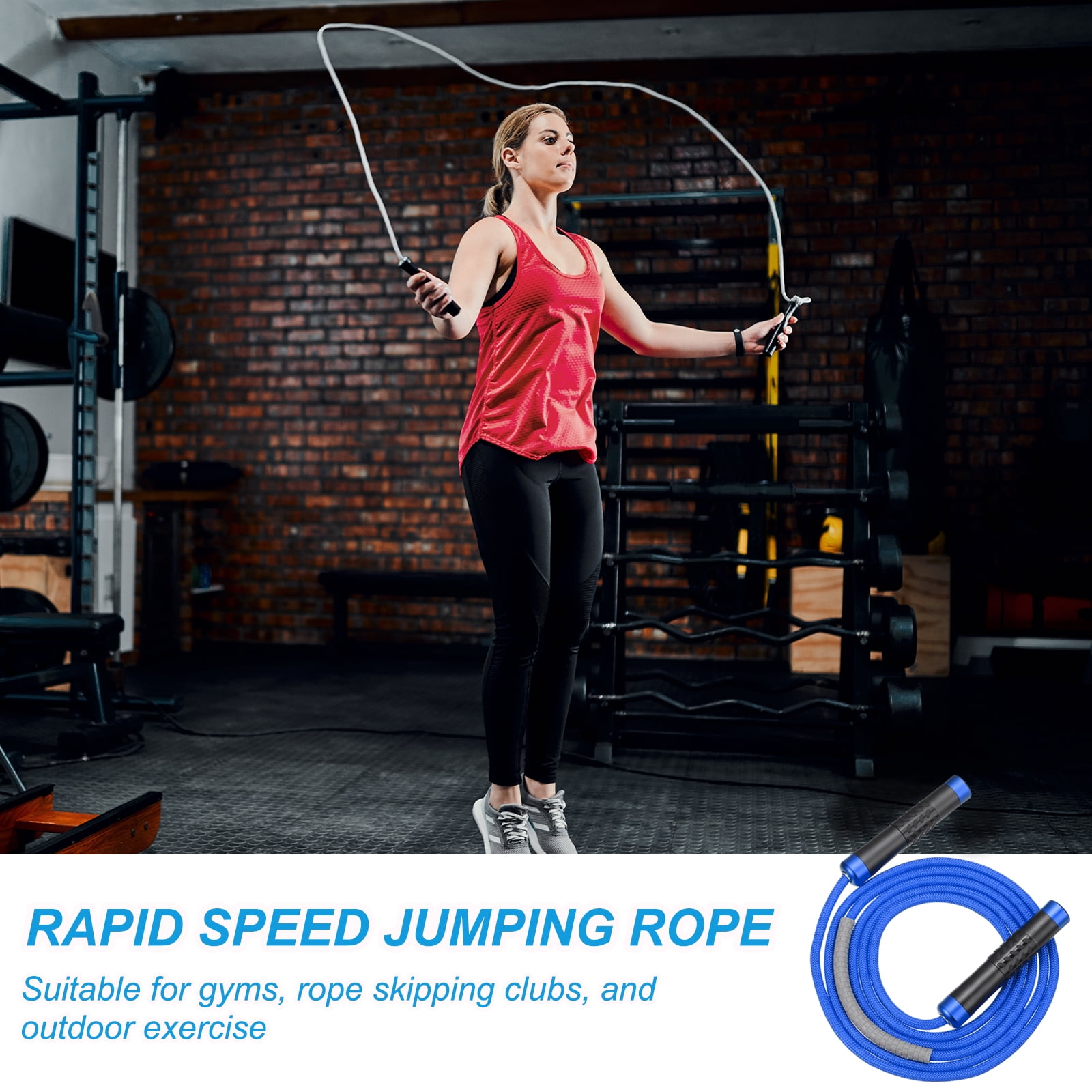 Uxcell Weighted Jump Rope 0.9LB Workout Speed Skipping Rope 9mm Fabric Cotton & 9mm Solid Rope Blue
