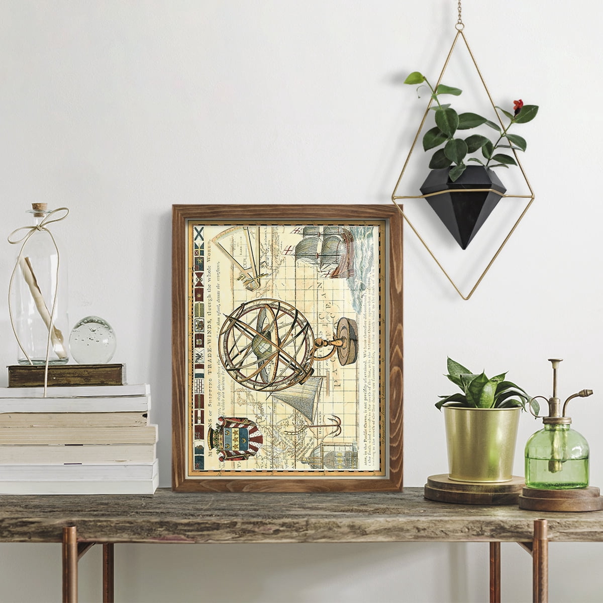 Nautical Map I -Framed Print w/glass-Walnut