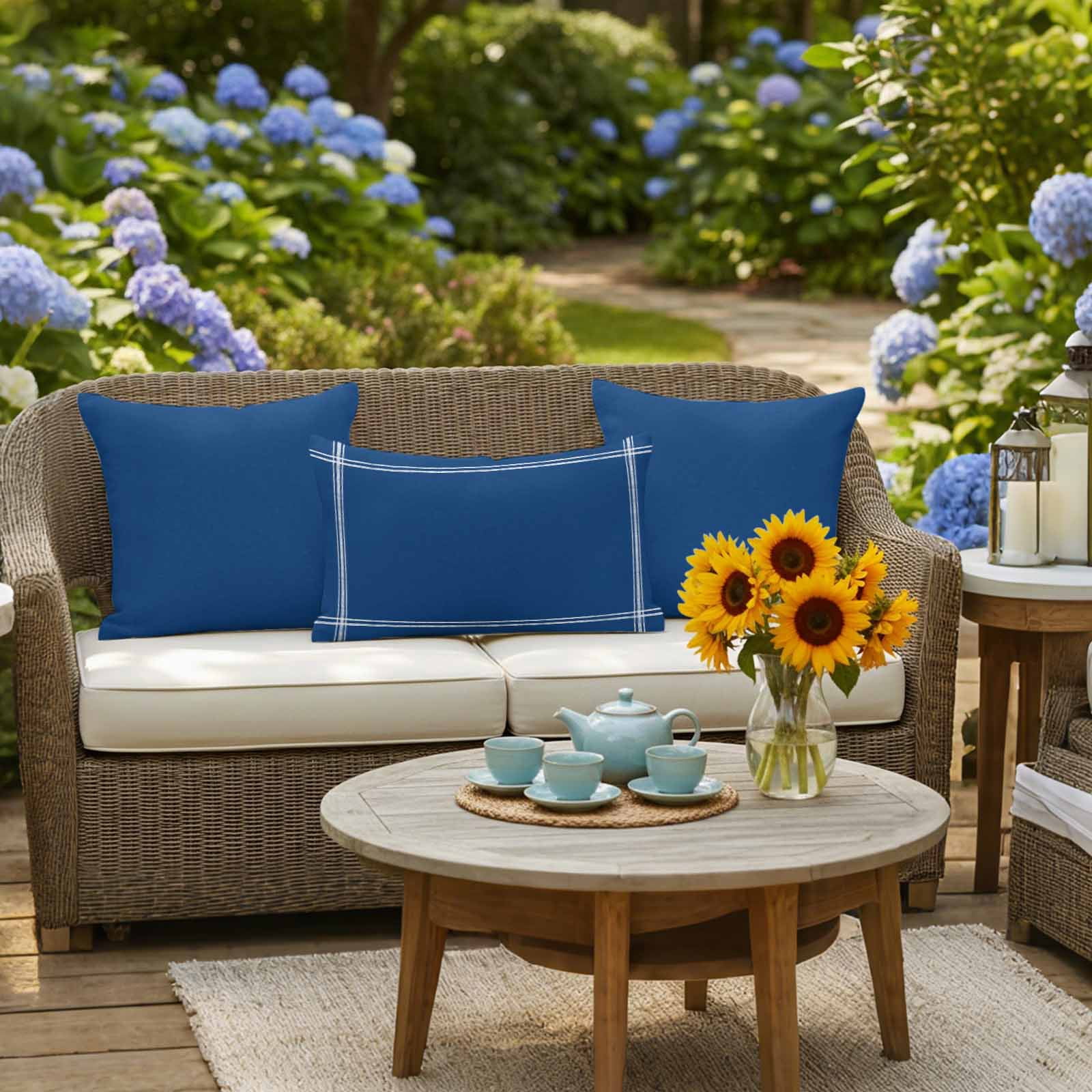 Outdoor Throw Pillow Covers 2 Pack 18x18in Solid Color Waterproof Decorative Cushion Covers Navy Blue Outdoor Pillowcase for Patio Garden Sofa Porch