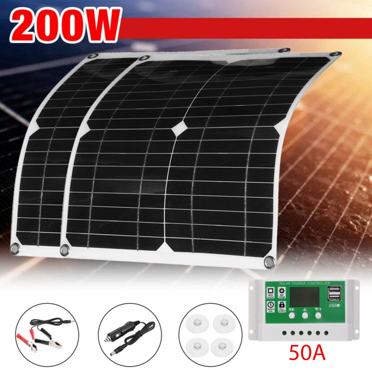 200W Solar Panel Kit 50A 12V Battery Charger with Controller Caravan Boat