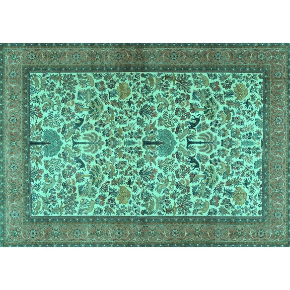 Ahgly Company Machine Washable Indoor Rectangle Persian Turquoise Blue Traditional Area Rugs, 5' x 7'