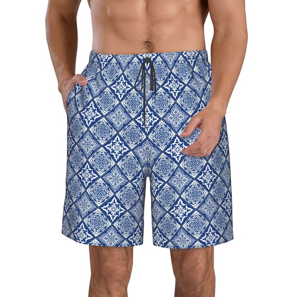 Balery Stylized Flowers Vintage Boho Traje de Baño Estilo Hawaiano para Hombre, Shorts de Secado Rápido con Bolsillos-X-Large