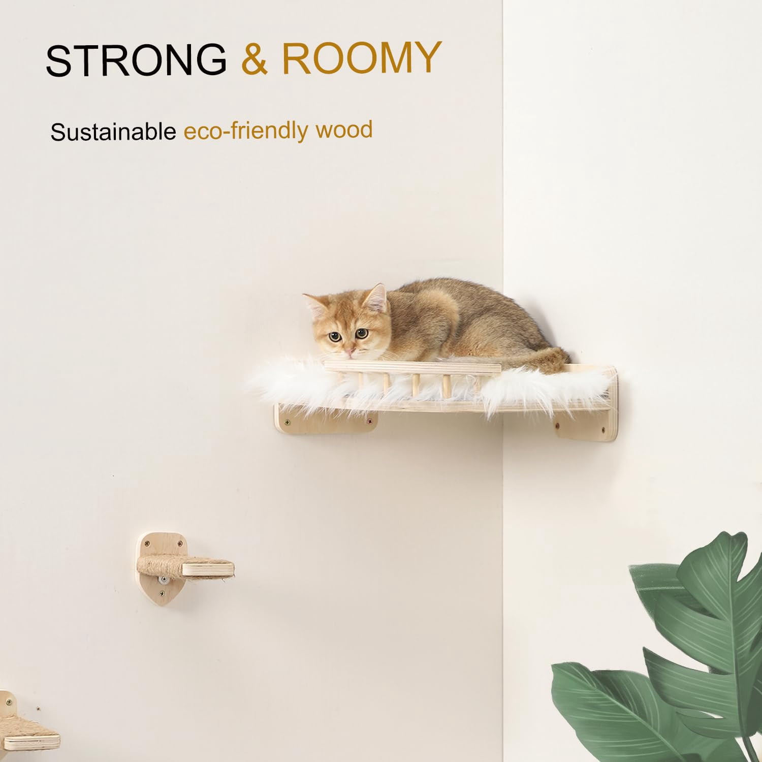 Cat Wall Shelves - 3 Steps Scratch & Hammock Bed With Plush Cover  Climbing Shelf For Indoor Cats (wood)