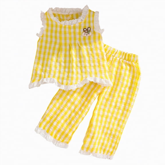 kpoplk Toddler Baby Girl Outfit Cotton Linen Sleeveless Ruffle Crop Tops Pants Set 2Pcs Cute Summer Clothes Size 12-18 Months,Yellow