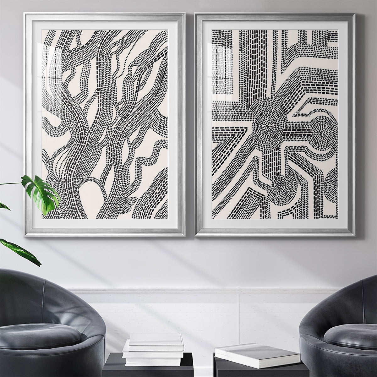 Wexford Home Dots and Dashes I Premium Framed Print, 26.5" x 36.5" - Ready to Hang, Silver (Set of 2)