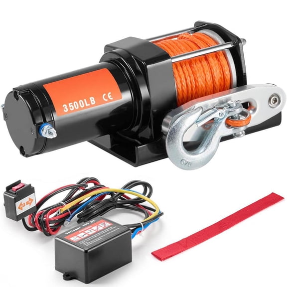 Electric Winch, 3500 lbs. Line Pull Capacity, 12V DC ATV/UTV Winch with Φ3/16 in. x 39 ft. 12 Strands, IP55 Waterproof