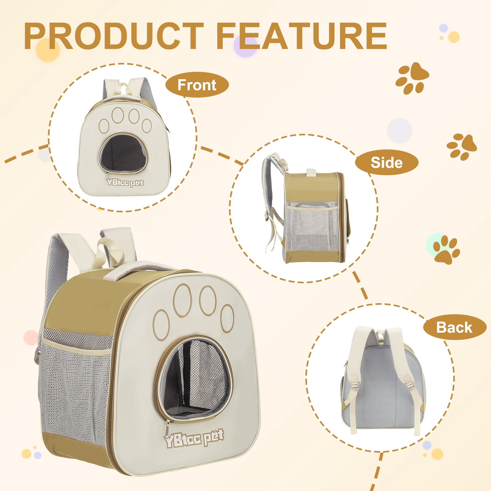 Uxcell Pet Portable Travel Backpack Carrier for Small Large Cat Uxcell Pet Dog, Khaki