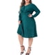 thumbnail image 4 of Vestidos de talla grande para mujer Agnes Orinda, de manga larga, elegante, de punto, con cuello en V cruzado, vestido midi 1X verde, 4 of 6