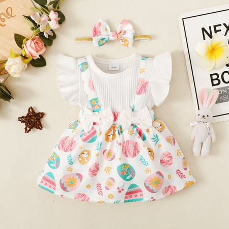 

2Pcs Newborn Baby Girls Easter Outfits My First Easter Romper Bodysuit Ruffle Bunny Shorts Headband Easter Playsuit