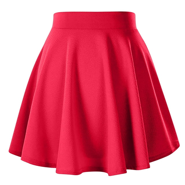 Mrat Jupe Patineuse Décontractée Taille Haute Évasée Extensible Basique pour Femmes P-37 Rouge-A TG