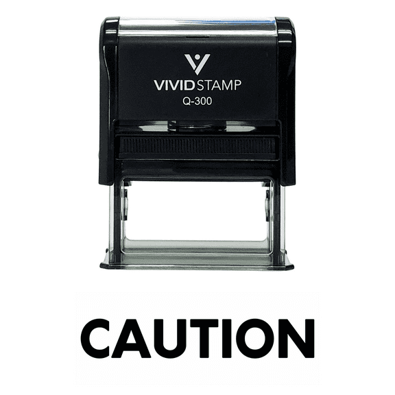 Vivid Stamp Caution Self Inking Rubber Stamp (Black Ink) - Large