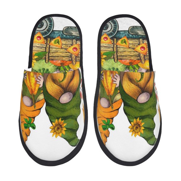 Balery Thanksgiving Truck Pantuflas de Casa de Felpa Silenciosas con Diseño Estampado, Zapatillas Cómodas Antideslizantes de Algodón para Interior-Medium