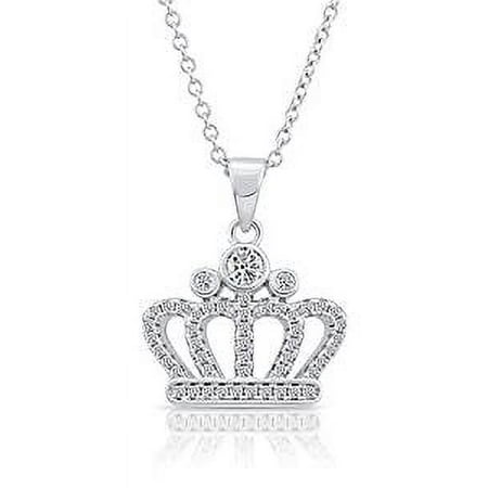 Tilo Jewelry 925 Sterling Silver Crown Pendant Necklace with Cubic Zirconia Stones - 16 Inch - Women & Unisex