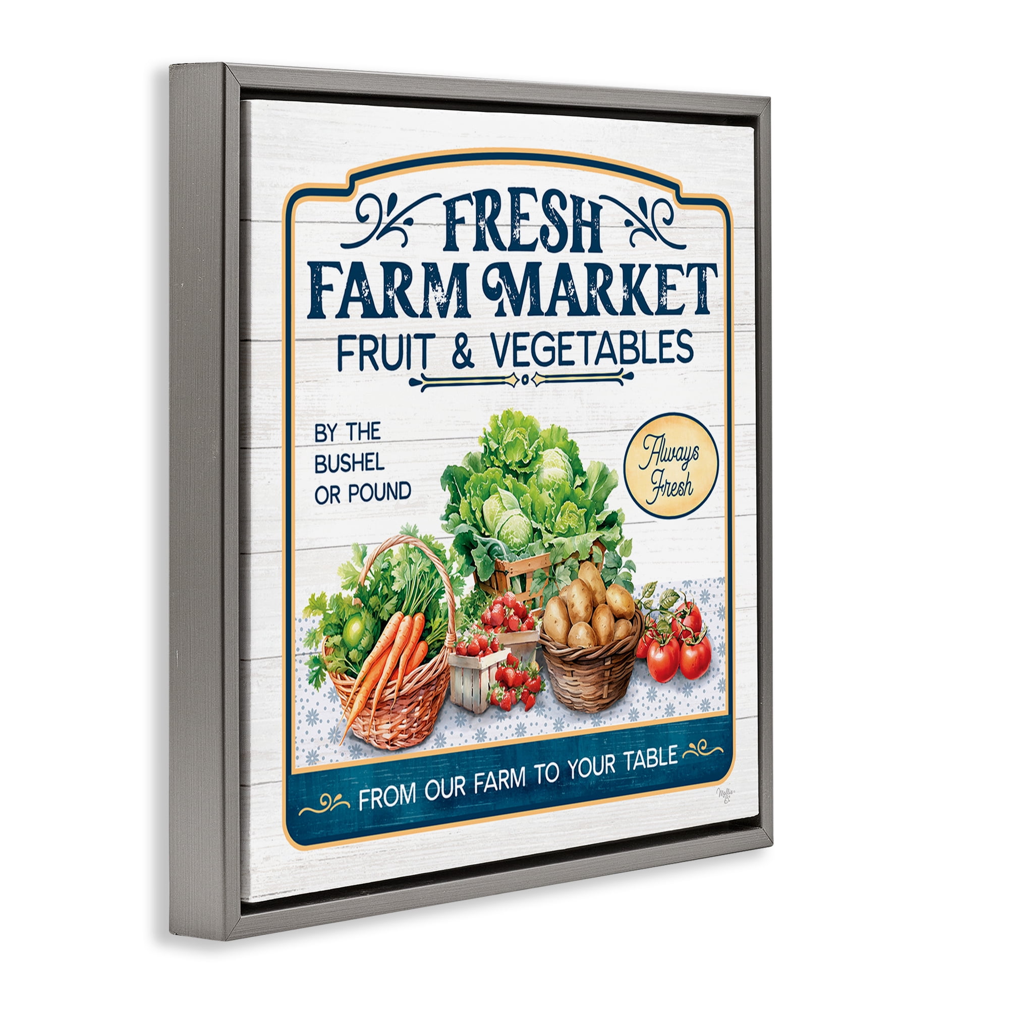 Stupell Industries Fresh Farm Market Food & Beverage Painting Gray Floater Framed Canvas Art Print Wall Art, 18 x 18