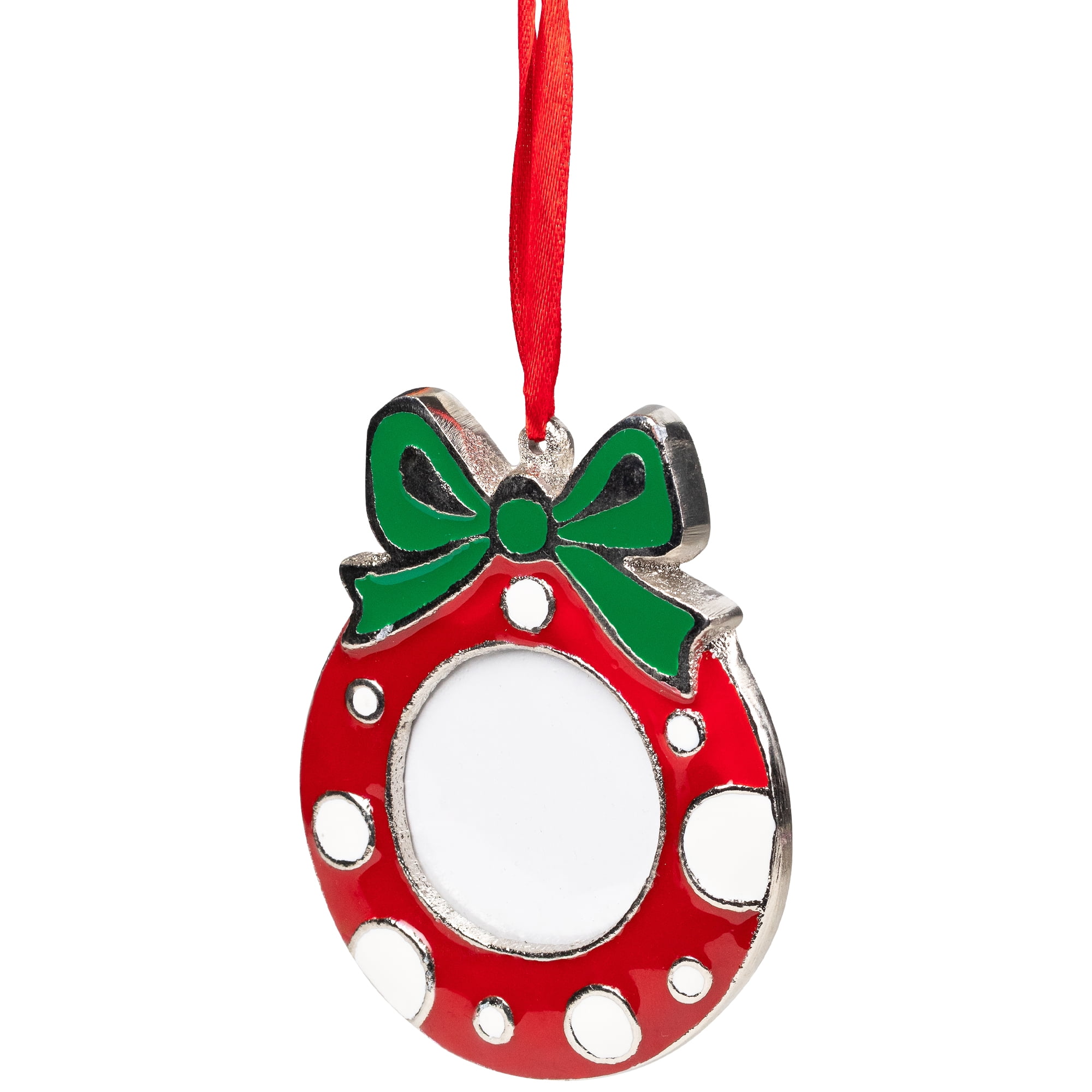 Polka Dot Wreath with Bow Photo Frame Christmas Ornament - 3.5"