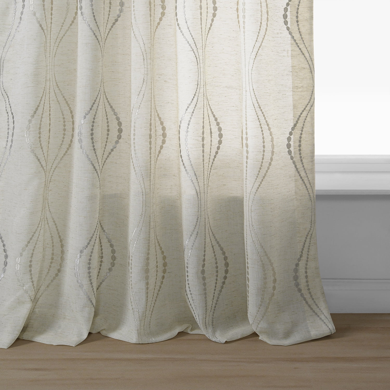 Suez Natural Embroidered Faux Linen Sheer Curtain (1 Panel), Suez Natural, 50W X 84L