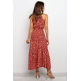 thumbnail image 2 of Women's Maxi Skirt Elegant Halterneck Pleated Polka-dot Print Tie-up Off-the-shoulder Over-the-knee Dress, 2 of 3
