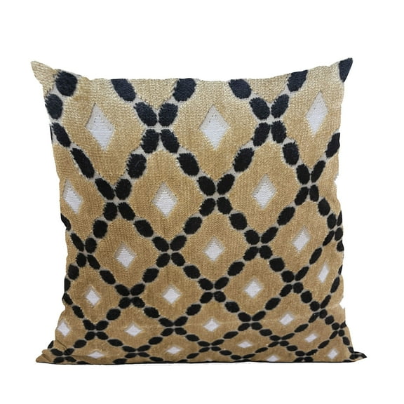 Plutus Brands Plutus Velvet Majestic Gold, Black, Cream Handmade Luxury Pillow, 20L x 36W