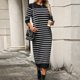 thumbnail image 3 of Vestido recto de rayas, nuevo vestido ajustado de color liso, vestido largo de moda para otoño e invierno, vestido de lana con mangas largas, 3 of 5