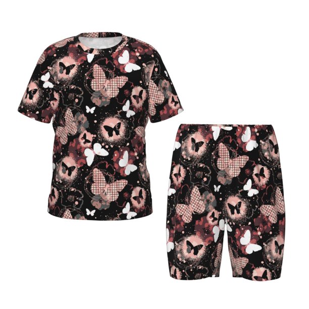 Balery Butterflies1 Conjunto de Pijama Infantil de Manga Corta con Estampado – Ropa de Dormir de Algodón Suave-Large