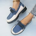 thumbnail image 5 of Loafers for Women Fashion Splice Leather Lace up Platform Lug Sole Dress Flat Shoes Casual Slip on Walking Shoes Blue Size 7.5, 5 of 7