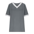 thumbnail image 6 of Women's Summer Tops V Neck Short Sleeve T-Shirts Color Block Casual Fashion Tees Clothes Gray, 6 of 9