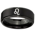 thumbnail image 2 of Tungsten Leo Zodiac 8mm Brushed Black Polished Step Edges Men Ring, 2 of 2