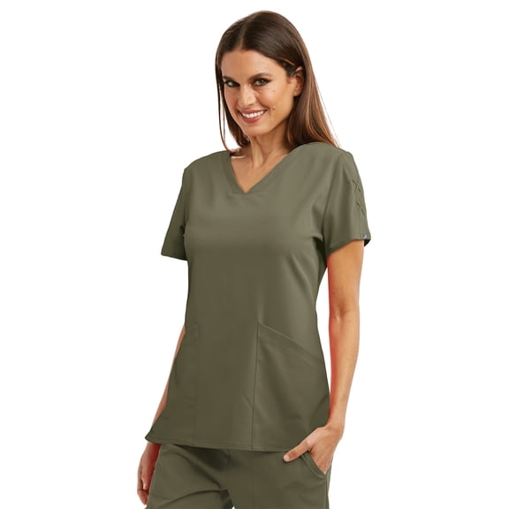 Barco Grey's Anatomy Signature GNT019 Women's Astra Three Pocket V-Neck Laced Sleeve Scrub Top Olive XL