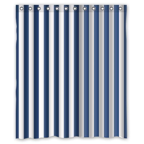 HelloDecor Navy Blue And White Vertical Stripe Shower Curtain Polyester