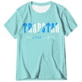 thumbnail image 1 of T-shirts pour Femmes Trapstar T-Shirt Imprimé pour Femmes Décontracté Graphique Filles Juniors Manches Courtes T-Shirt Fantaisie Hauts avec Col Rond (Cyan, L), 1 of 3