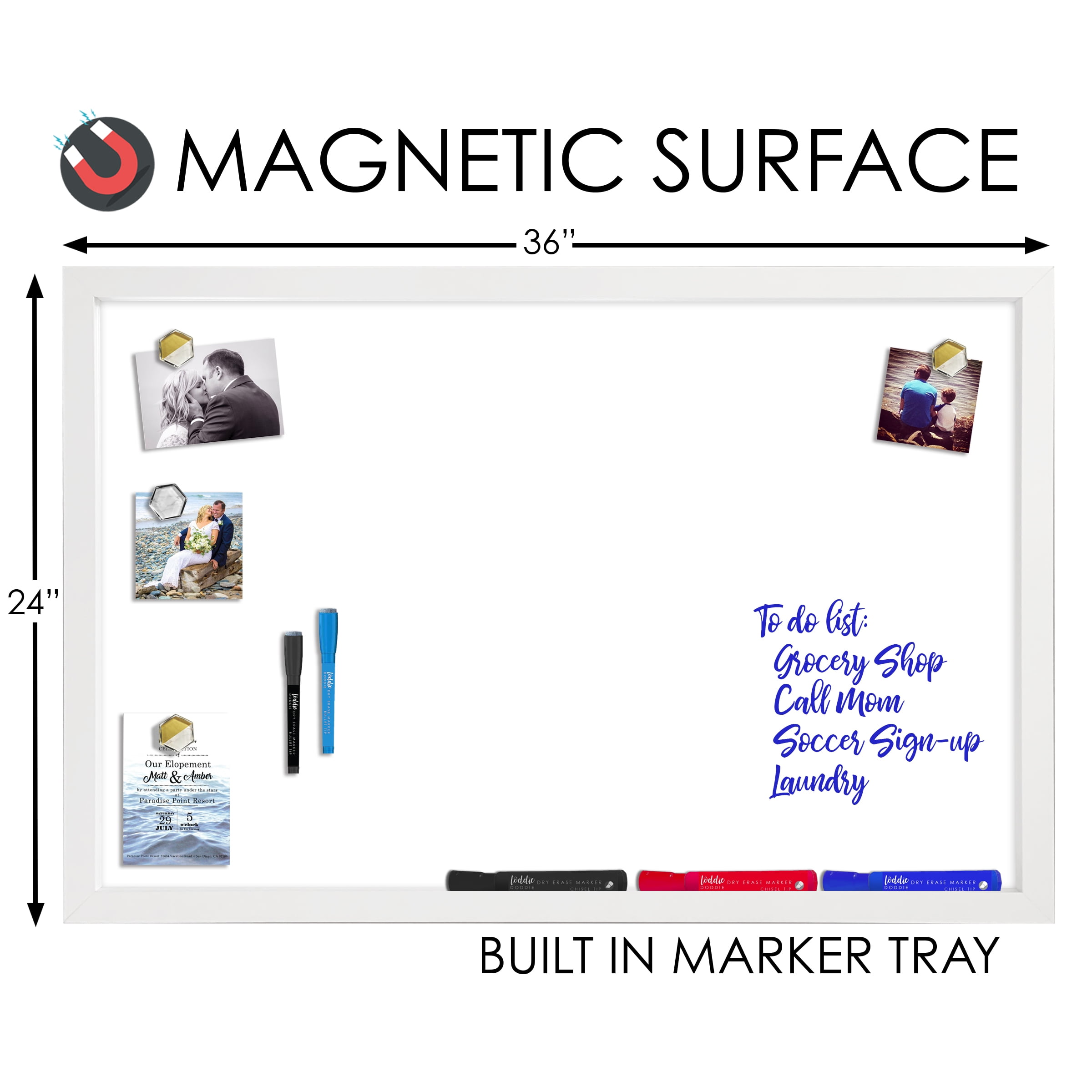 24x36 White Framed Magnetic Dry Erase Board