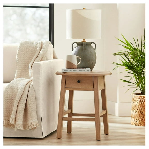Parkridge Side Table with Storage - Woven Accent Cabinet, Mid-Century Modern End Table - Entryway, Dining, or Media Console