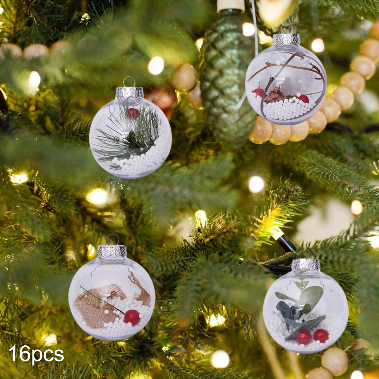 HILABEE 16Pcs Christmas Ball Balls with Hanging Loop Transparent DIY Tree Crafts Christmas Tree Ornaments for Festive Party Festivals