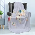 thumbnail image 4 of Floral World Map Soft Flannel Fleece Blanket, Retro Style Map with Pastel Toned Blossoms Kids Girls Atlas Illustration, Cozy Plush for Indoor and Outdoor Use, 70" x 90", Cream Lilac, by Ambesonne, 4 of 5
