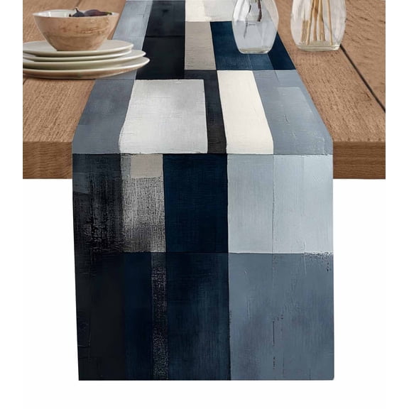 ERUNPONLY Black Blue Geometric Table Runner - 120 Inch Long Vintage Abstract Gradient Art Cotton and Linen Blended Dress Scarves Farmhouse Table Runner for Kitchen Dining, Coffee Table, 13" x 120"