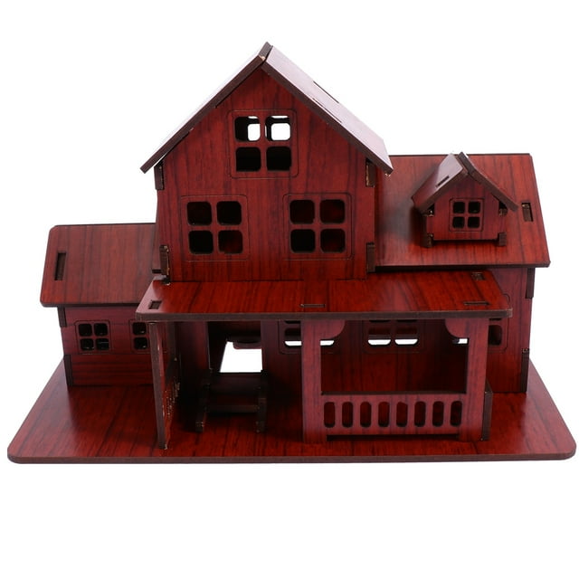 Miangastore Flower House Assembly Model DIY Assembling House Wooden Model Brown 1Set