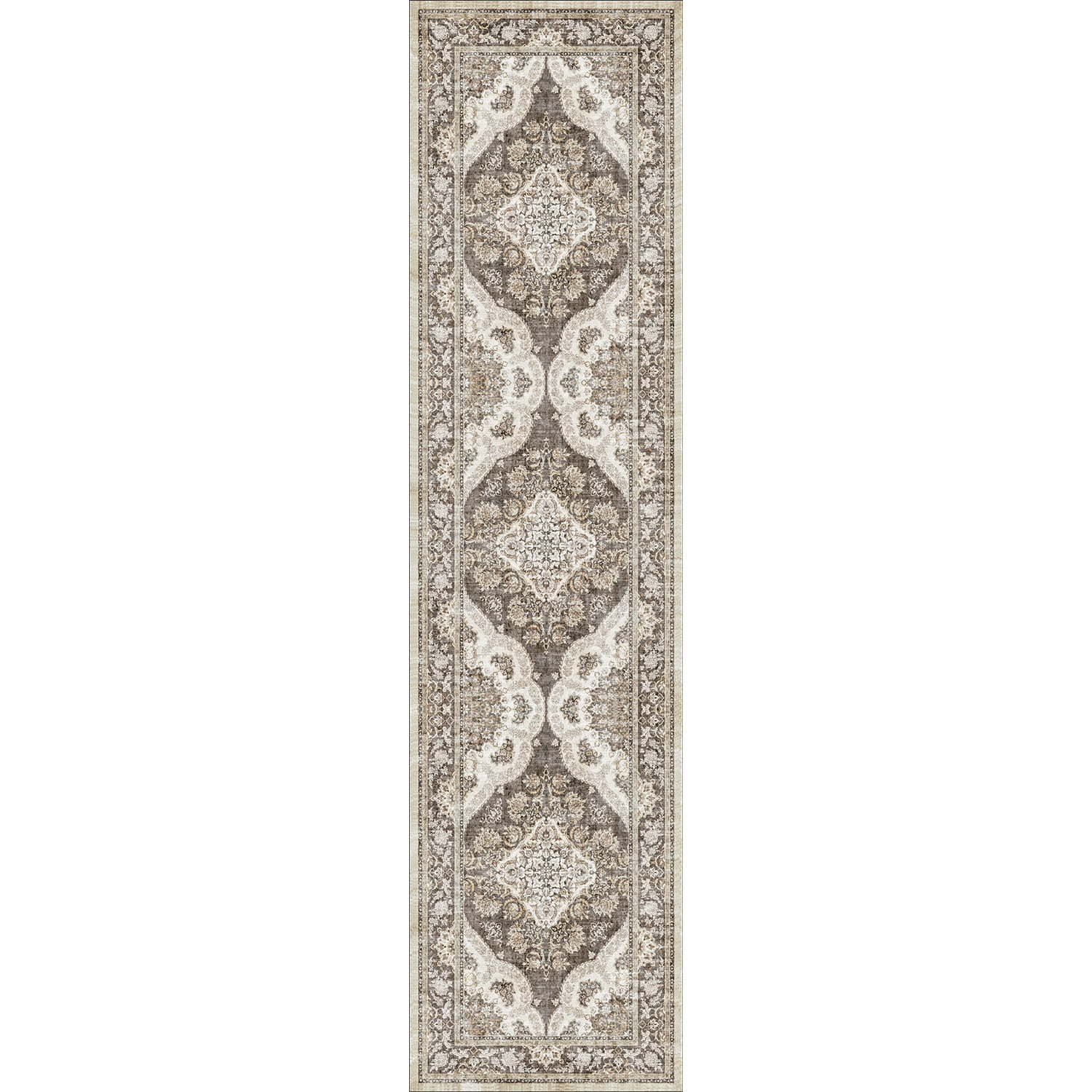 BERTHMEER 2'x8' Runner Rugs for Hallway Bathroom Kitchen Bedroom Entryway Non Skid Washable Brown Vintage Oriental Entrance Gray Traditional Distressed Runner Rugs