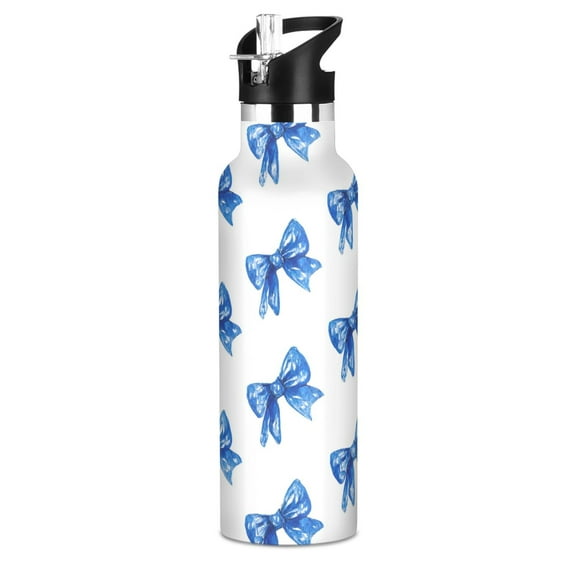 Kids Insulated Stainless Steel Sports Water Bottle 600ml (20oz) Blue Bows Pattern