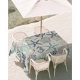 thumbnail image 2 of Outdoor Tablecloth with Umbrella Hole, Blue Teal Coastal Waterproof Outdoor Table Cover, Summer Beach Starfish Coral Nautical Rustic Patio Tablecloths for Party Picnic Camping, Rectangle 60"x102", 2 of 9