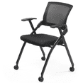 thumbnail image 3 of Tcbosik 2 Pack Stackable Chairs with Wheels, Folding Chair with Ergonomic Backrest, Padded Seat and Metal Frame for Home Office, Meeting Room, Conference Room, Reception Room, Black, 3 of 8