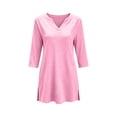 thumbnail image 5 of hoksml Women's 3/4-Sleeve Tunic Tops, V Neck Notch Neck Casual Blouses, Loose Fit Longline Shirts with Side Slits for Daily Office Wear, 5 of 5