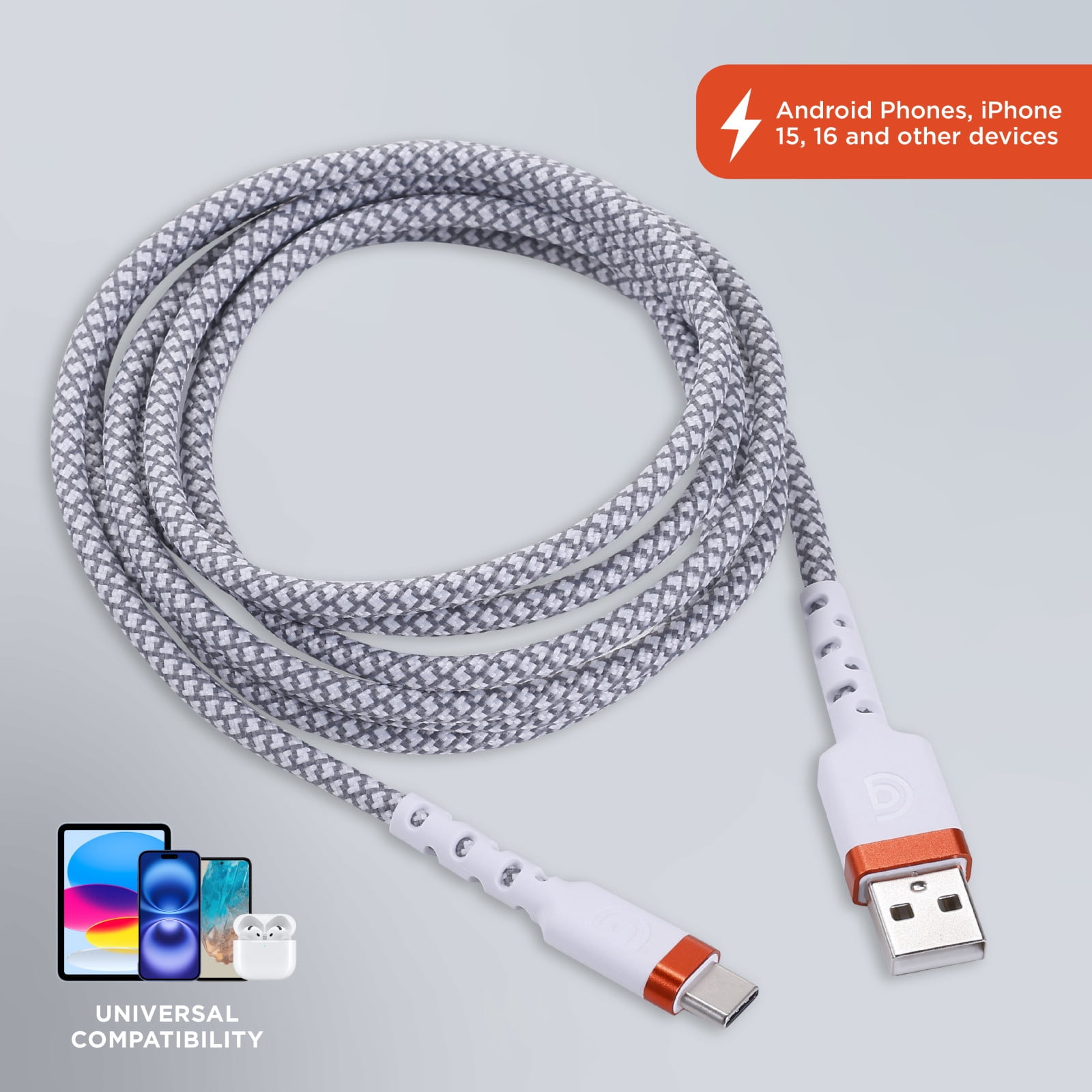 Griffin 6ft Ultra Durable USB-C Type High-Speed Charging Cable – Fast Charging, 30,000 Bends Strong, Compatible with Android, iPhone 15 & 16, Tablets, USB-C Device, USB-A to USB-C Charge & Sync Cable