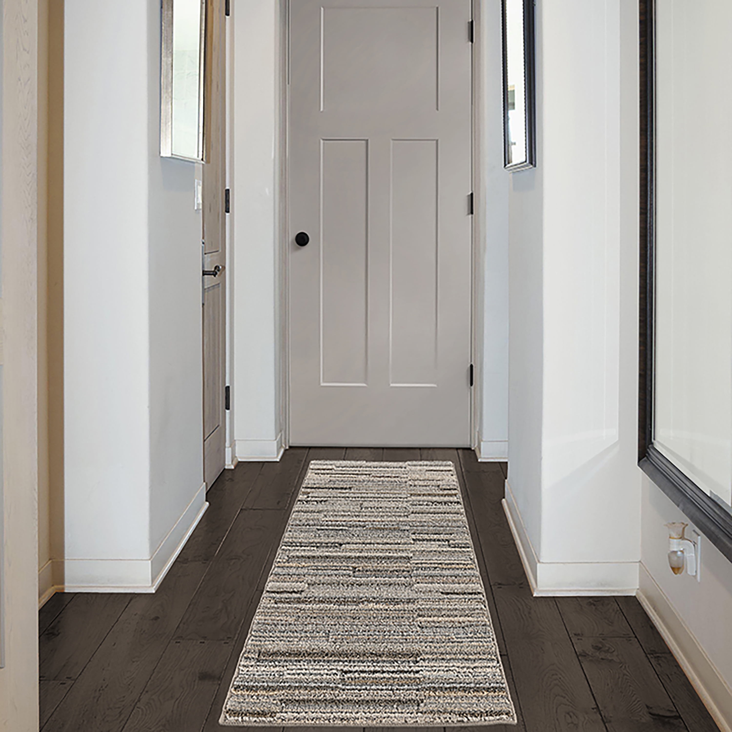 (2 pack) Mainstays Studio Plush Pixel Tan/Gray Indoor Runner Rug, 22" x 60"